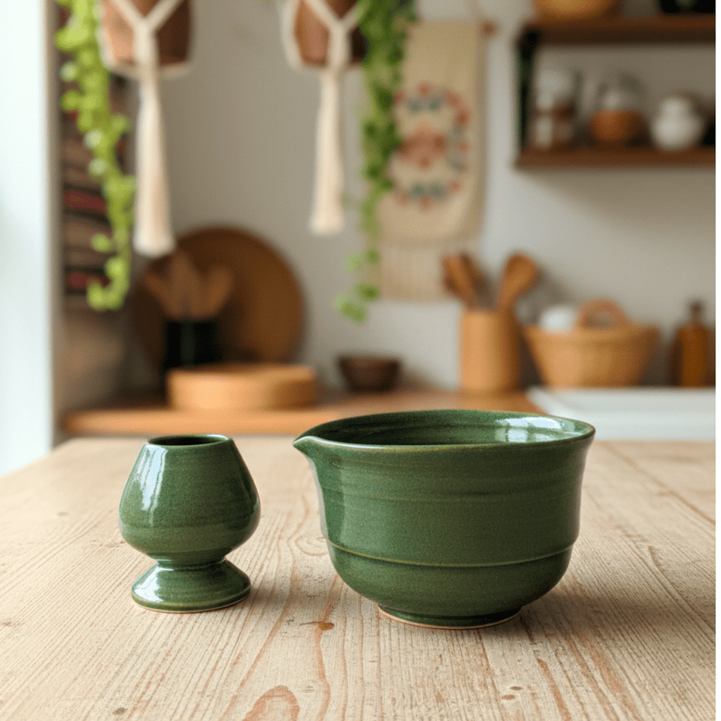 Green Matcha Bowl & Whisk Holder Set - Artolia Studio