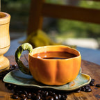 Pumpkin Ceramic Cup and Leaf Saucer - Artolia Studio