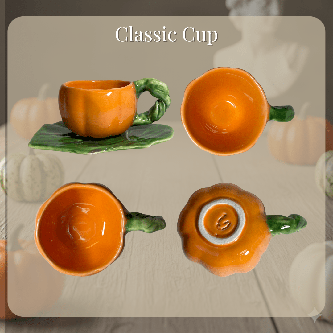 Pumpkin Ceramic Cup and Leaf Saucer - Artolia Studio
