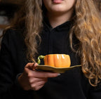 Pumpkin Ceramic Cup and Leaf Saucer - Artolia Studio