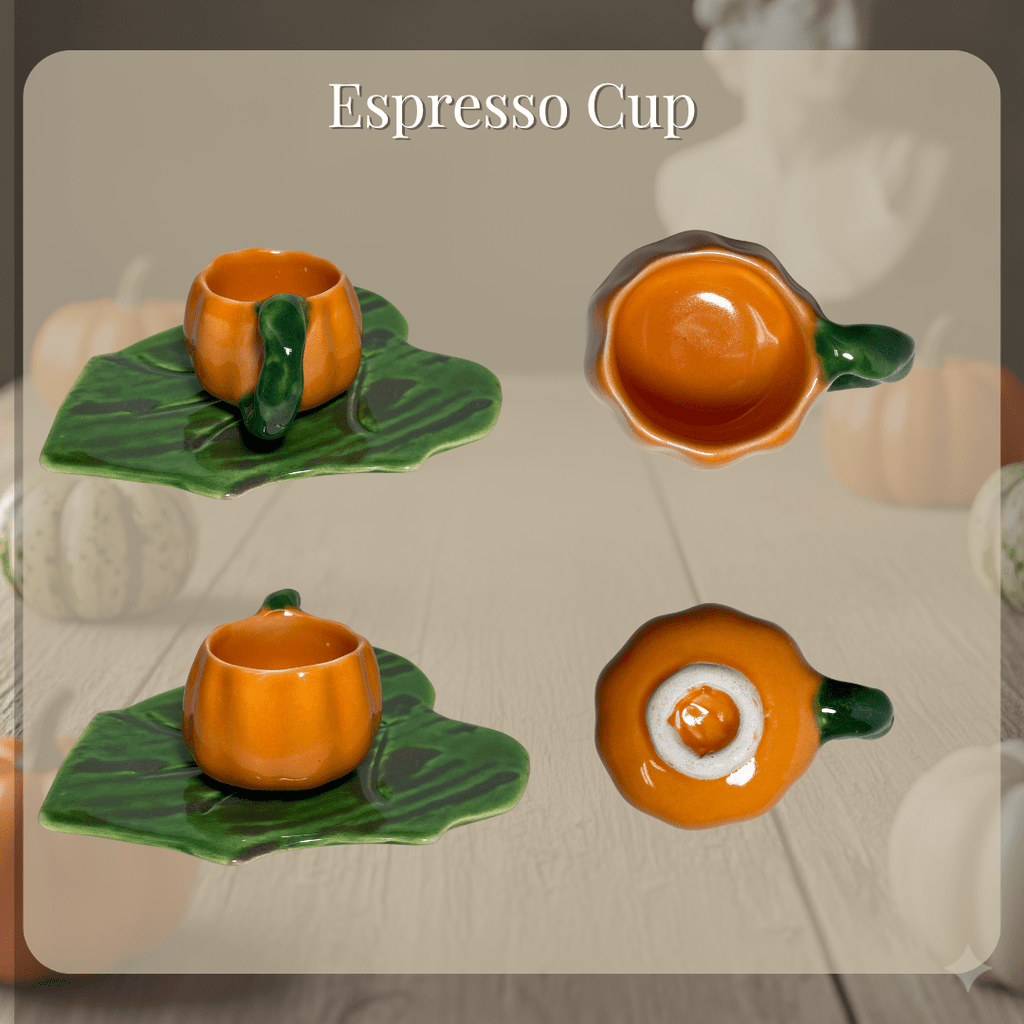 Pumpkin Ceramic Cup and Leaf Saucer - Artolia Studio