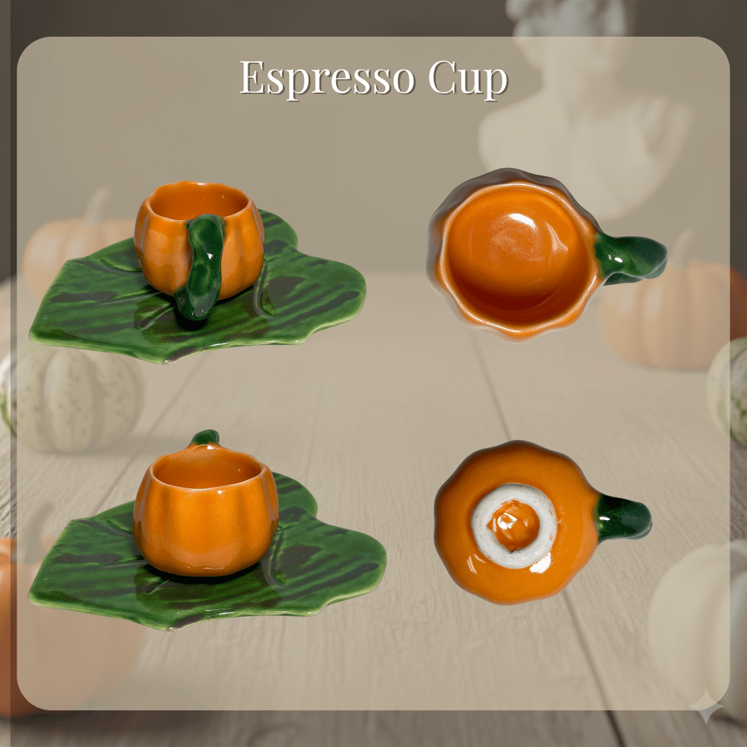 Pumpkin Ceramic Cup and Leaf Saucer - Artolia Studio