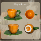 Pumpkin Ceramic Cup and Leaf Saucer - Artolia Studio