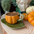 Pumpkin Ceramic Cup and Leaf Saucer - Artolia Studio